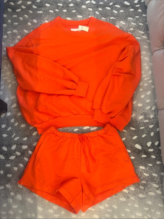 aerie Pants - Women’s Aerie Orange Two-Piece Set - Cozy Sweatshirt & Shorts